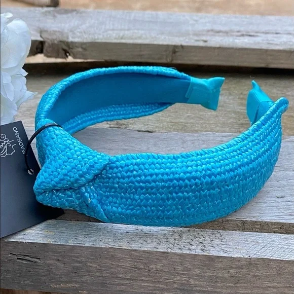 NWT INC INTERNATIONAL CONCEPTS BLUE RAFFIA WOVEN HEAD BAND - Picture 2 of 6